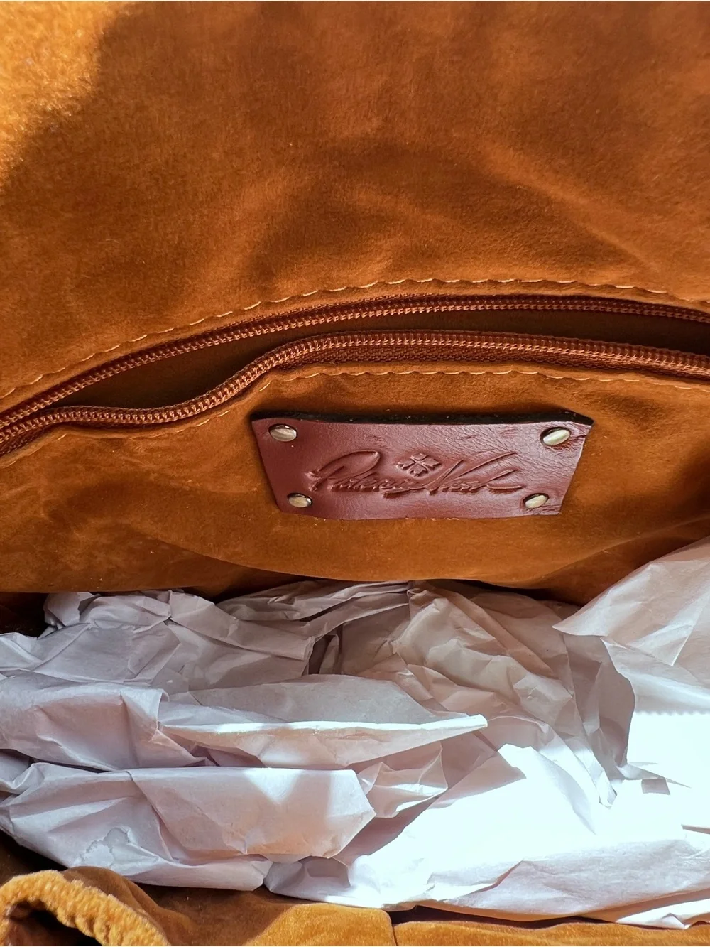 NWT Patricia Nash Calanna Cognac Brown Suede Leather Saddle bag - Picture 12 of 15